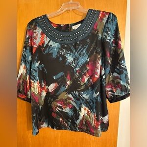 CJ Banks Black and Green/Red Embellished Boxy Blouse